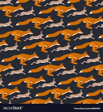 seamless pattern with hares and foxes running