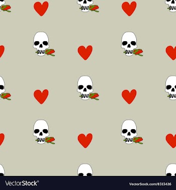 Seamless pattern with hearts and skulls vector image
