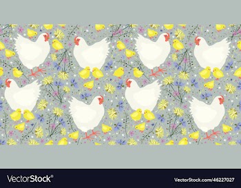 seamless pattern with hens and chicks on floral