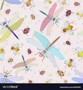 seamless pattern with insects and flowers