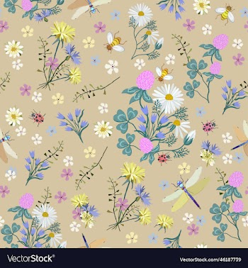 seamless pattern with insects and flowers