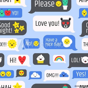 Seamless pattern with internet messages, online communication or instant messaging symbols on blue background