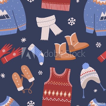 Seamless pattern with knitted winter clothes on dark background