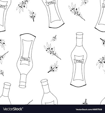 seamless pattern with martini bottle with olive