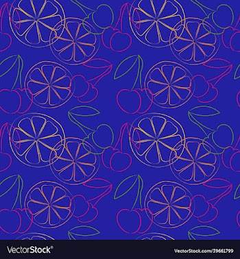 seamless pattern with outline cherries and lemon