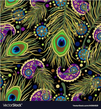 seamless pattern with peacock feathers and paisley