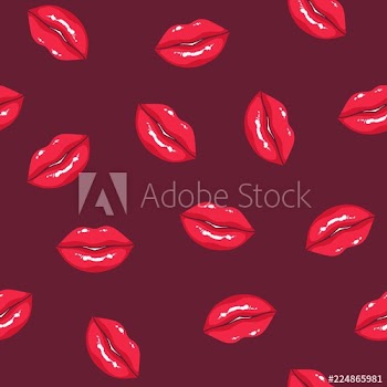 Seamless pattern with plump women's lips on dark background