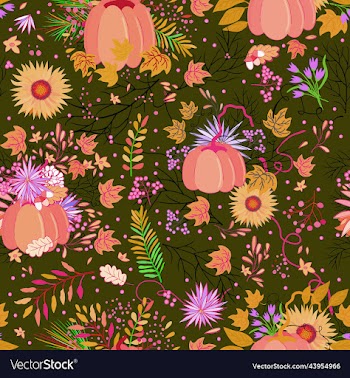 seamless pattern with pumpkins leaves and