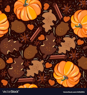 seamless pattern with punpkins cinnamon cookies
