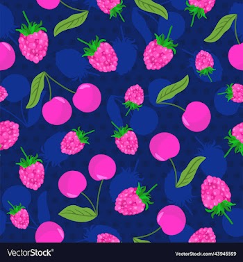 seamless pattern with raspberries and cherries
