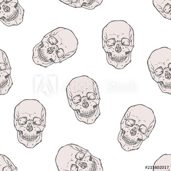 Seamless pattern with realistic human skulls on white background