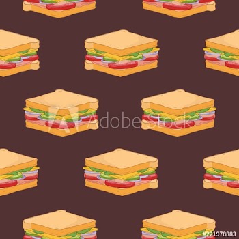 Seamless pattern with sandwiches on dark background
