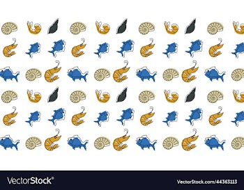 seamless pattern with shells and fish