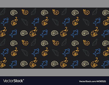 seamless pattern with shells and fish