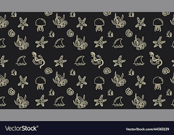 seamless pattern with shells and fish