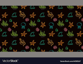 seamless pattern with shells and fish