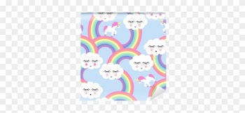 Seamless Pattern With Smiling Sleeping Clouds And Rainbows - Fundo Nuvem E Arco Iris