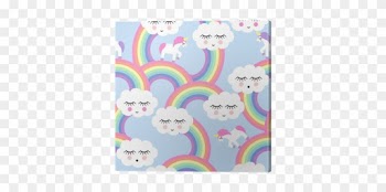 Seamless Pattern With Smiling Sleeping Clouds And Rainbows - Fundo Nuvem E Arco Iris