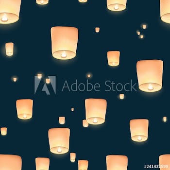 Seamless pattern with spectacular view of Chinese lanterns flying in night sky