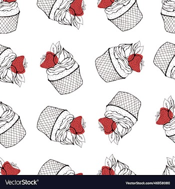 seamless pattern with strawberry cupcake