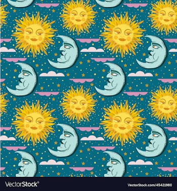seamless pattern with sun and crescent moon