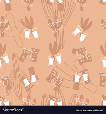 seamless pattern with tequila shots and cacti