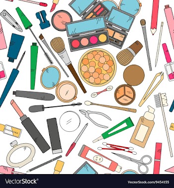 Seamless pattern with tools for makeup in bright vector image