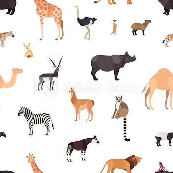 Seamless pattern with wild African animals on white background