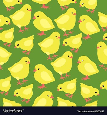 seamless pattern with yellow chicks on green