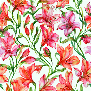 Seamless Pink and Coral Lily Botanical Pattern