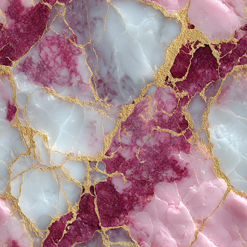Seamless Pink and White Marble Pattern with Gold Veins