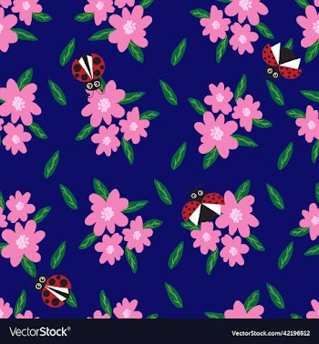 seamless pink floral and ladybug pattern in
