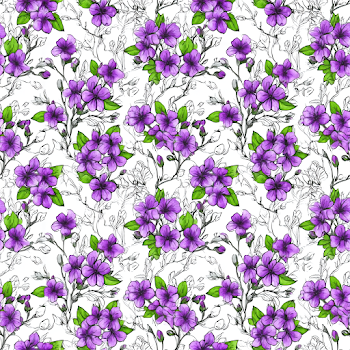 Seamless Purple Floral Pattern on White Background