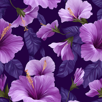 Seamless Purple Hibiscus Floral Pattern