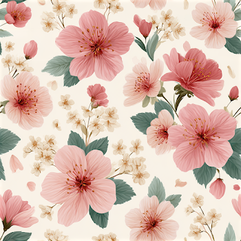 Seamless Summer Botanical Pattern with Cherry Blossoms