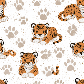 Seamless Tiger Pattern with Paw Prints
