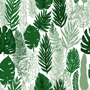 Seamless Tropical Botanical Pattern with Monstera and Palm Leaves
