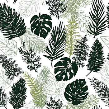 Seamless Tropical Botanical Pattern with Monstera and Palm Leaves