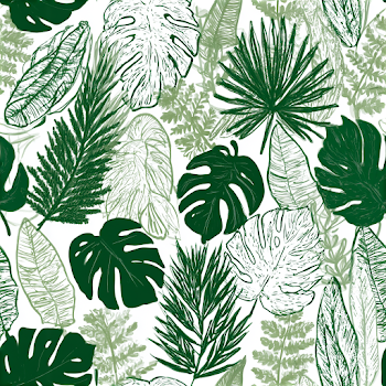 Seamless Tropical Botanical Pattern with Monstera and Palm Leaves