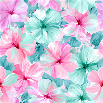 Seamless Tropical Floral Pattern with Hibiscus Blooms