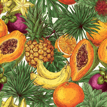 Seamless Tropical Fruit and Foliage Pattern