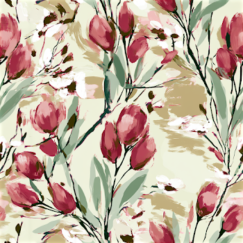 Seamless Watercolor Botanical Pattern with Tulips