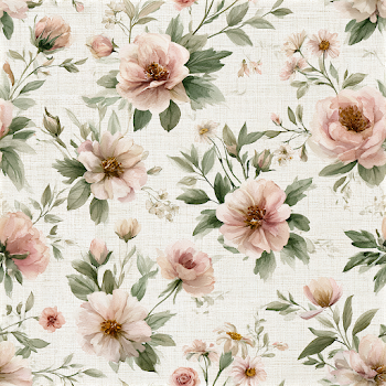 Seamless Watercolor Floral Pattern on Ivory Linen