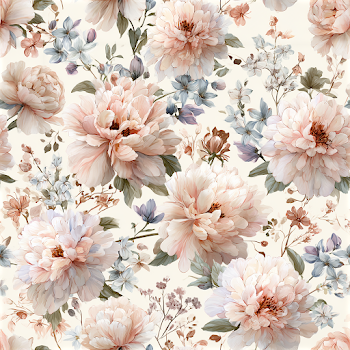 Seamless Watercolor Floral Pattern with Peonies and Jasmine