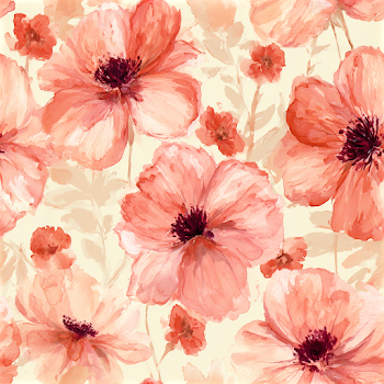 Seamless Watercolor Floral Pattern with Pink Poppies