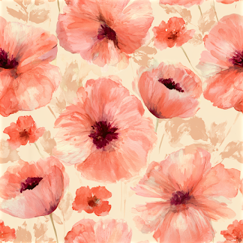 Seamless Watercolor Floral Pattern with Pink Poppies