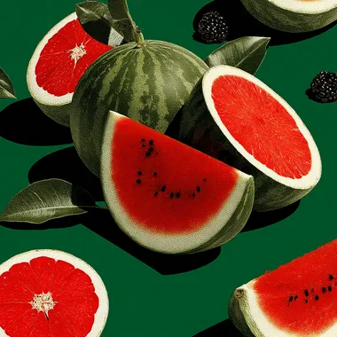 Seamless Watermelon Slice Pattern on Green Background