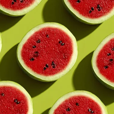 Seamless Watermelon Slices Pattern on Green Background