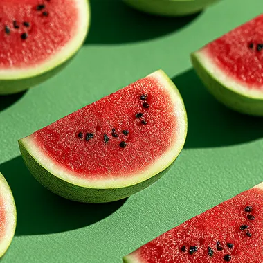 Seamless Watermelon Slices Pattern on Green Background