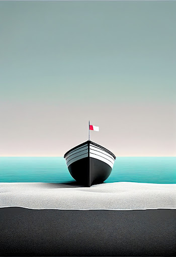 Seascape with a boat generated by A.I